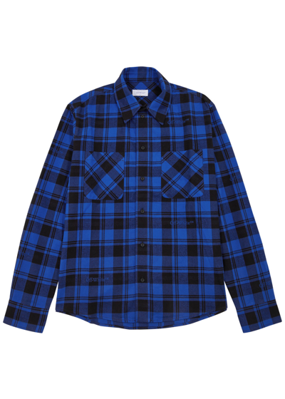 Shop Off-white Logo-embroidered Checked Flannel Shirt In Blue