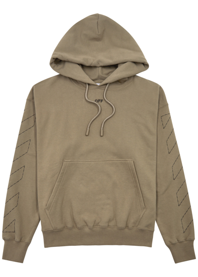 Shop Off-white Logo-embroidered Hooded Cotton Sweatshirt In Beige