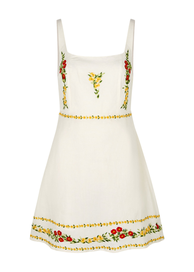 Shop Rixo London Rixo Ronan Floral-embroidered Mini Dress In Cream