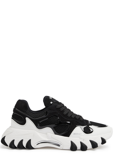 Shop Balmain B-east Panelled Mesh Sneakers In Black And White