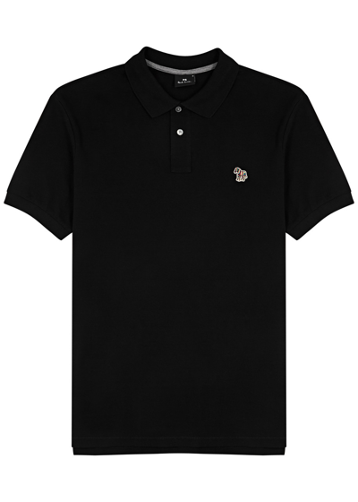 Shop Ps By Paul Smith Logo Piqué Cotton Polo Shirt In Black