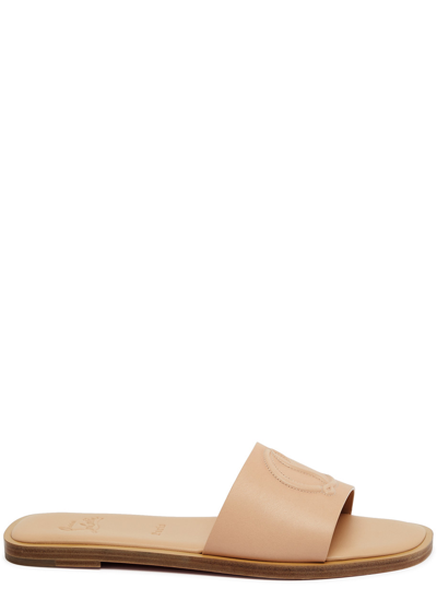 Shop Christian Louboutin Cl Embossed Leather Sliders In Beige