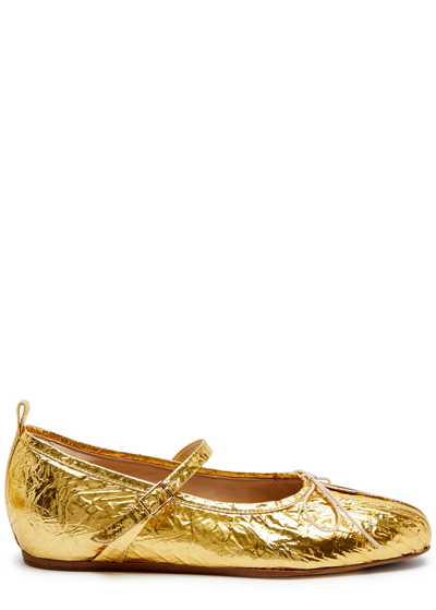 Shop Simone Rocha Metallic Crinkled Ballet Flats In Gold