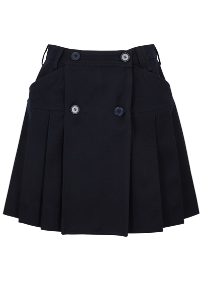 Shop Simone Rocha Pleated Twill Mini Wrap Skirt In Navy