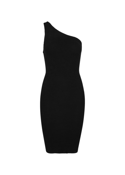 Shop Hunza G Nancy One-shoulder Seersucker Dress In Black