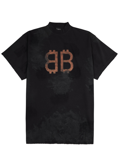 Shop Balenciaga Crypto Logo Cotton T-shirt In Black