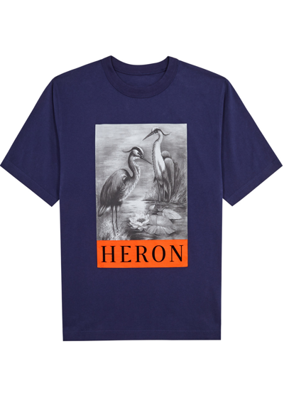 Shop Heron Preston Heron Printed Cotton T-shirt In Navy