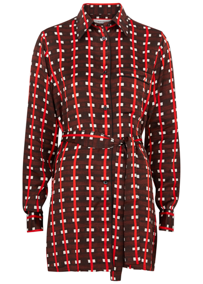 Shop Wales Bonner Melody Belted Checked Satin Shirt In Brown