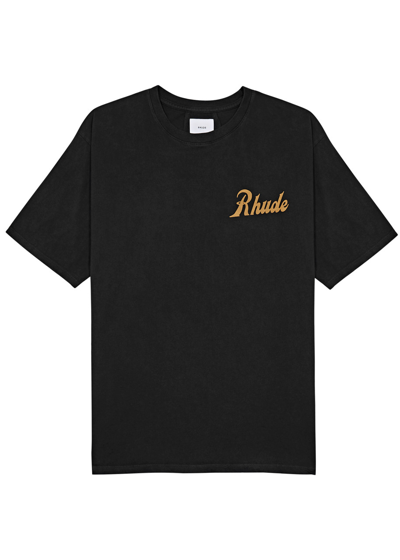 Shop Rhude Sales N' Service Printed Cotton T-shirt In Black