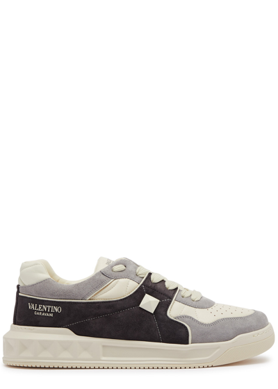Shop Valentino One Stud Panelled Leather Sneakers In Grey