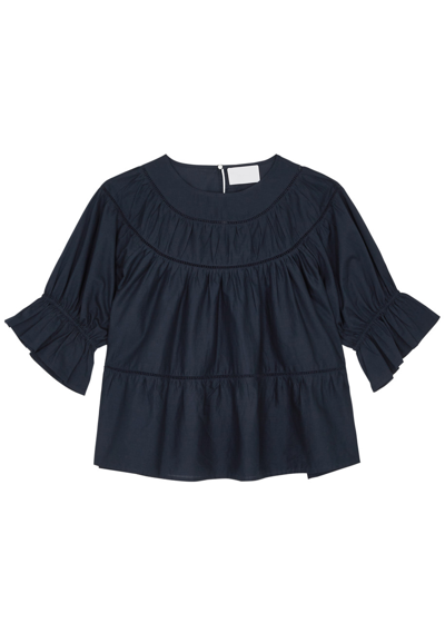 Shop Merlette Sol Gathered Cotton Blouse In Navy