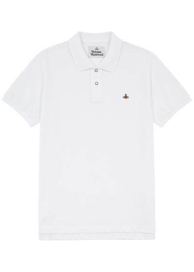 Shop Vivienne Westwood Logo-embroidered Pique Polo Shirt, Shirt, White