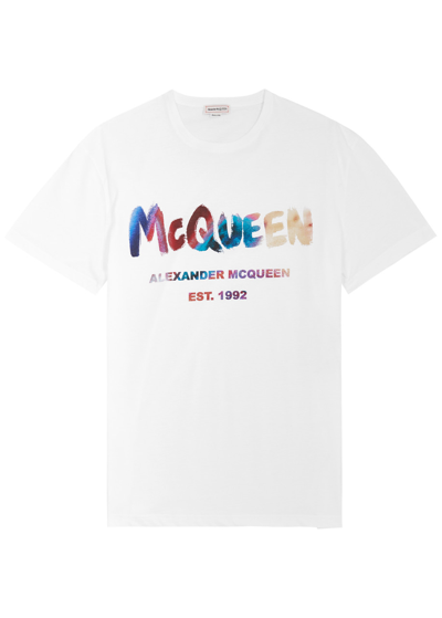 Shop Alexander Mcqueen Logo-print Cotton T-shirt In White