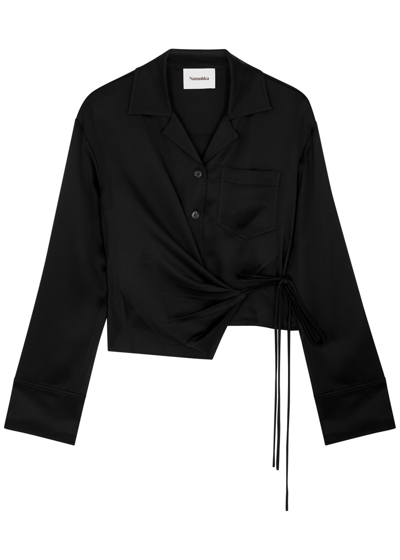 Shop Nanushka Merano Wrap-effect Satin Shirt In Black
