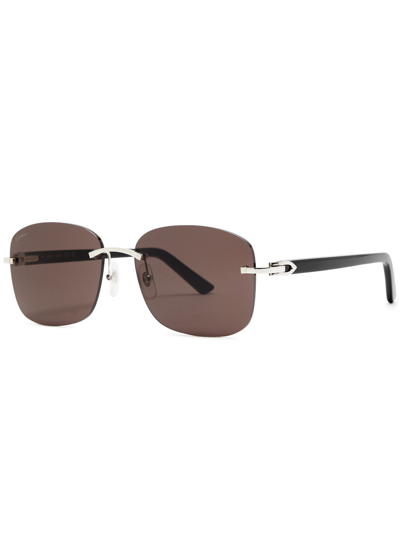 Shop Cartier C Décor Rimless Square-frame Sunglasses In Black