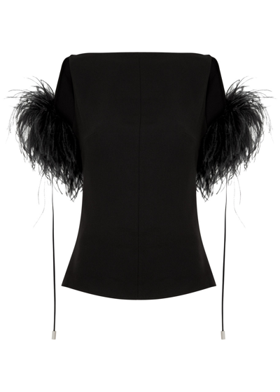 Shop 16arlington Nerine Feather-trimmed Top In Black