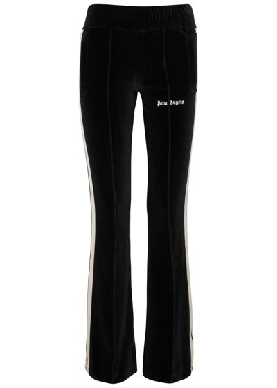 Shop Palm Angels Logo Striped Velvet Track Pants In Black