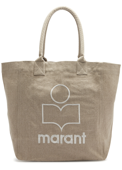 Shop Isabel Marant Yenky Logo-embroidered Canvas Tote In Beige