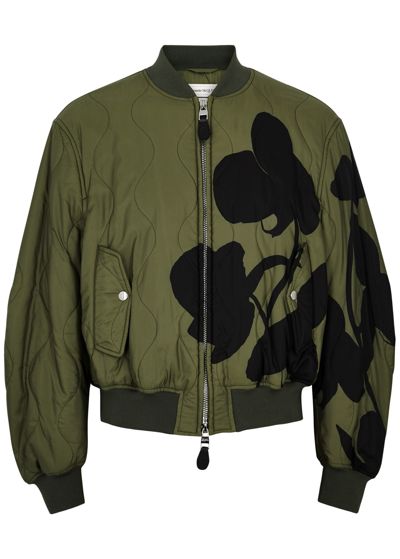 Shop Alexander Mcqueen Printed Quilted Nylon Bomber Jacket In Green