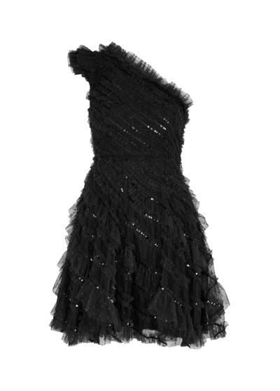 Shop Needle & Thread Spiral Sequin-embellished Tulle Mini Dress In Black