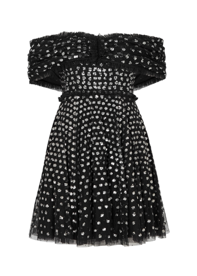Shop Needle & Thread Grace Sequin-embellished Tulle Mini Dress In Black