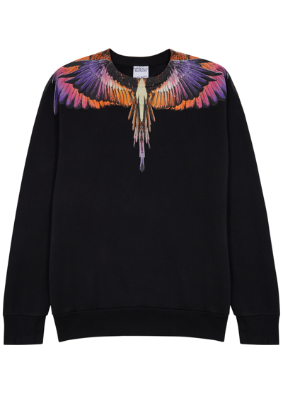 Shop Marcelo Burlon County Of Milan Icon Wings Printed Cotton Sweatshirt In Black