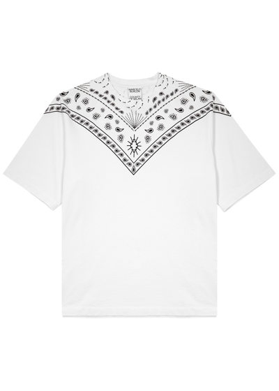 Shop Marcelo Burlon County Of Milan Bandana-print Cotton T-shirt In White And Black