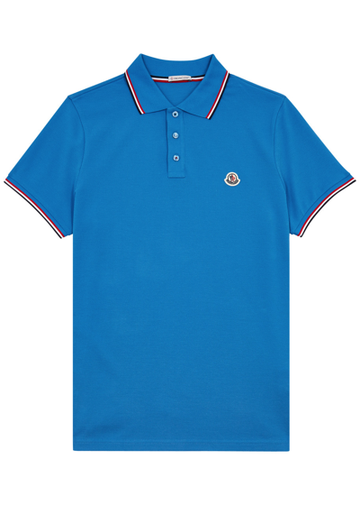 Shop Moncler Piqué Cotton Polo Shirt In Light Blue