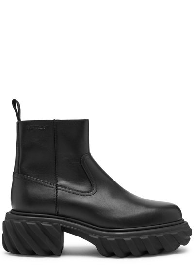 Shop Off-white Tractor Leather Ankle Boots In Black