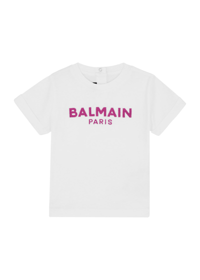 Shop Balmain Kids Logo-embroidered Cotton T-shirt (12-36 Months) In White Other