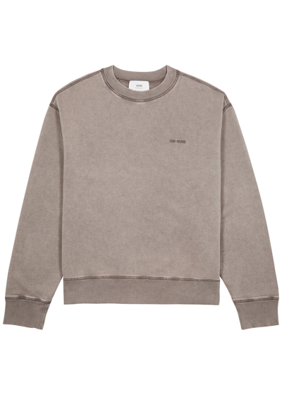 Shop Ami Alexandre Mattiussi Ami Paris Fade Out Logo-embroidered Cotton Sweatshirt In Grey