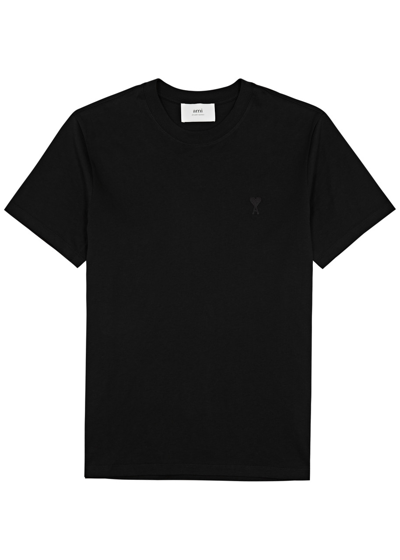 Shop Ami Alexandre Mattiussi Ami Paris Logo-embroidered Cotton T-shirt In Black