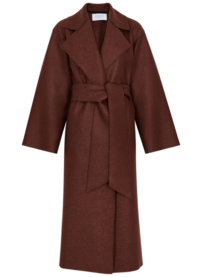 Shop Harris Wharf London Belted Wool-felt Coat In Dark Brown
