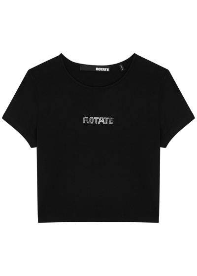 Shop Rotate Birger Christensen Logo Cropped Stretch-jersey T-shirt In Black