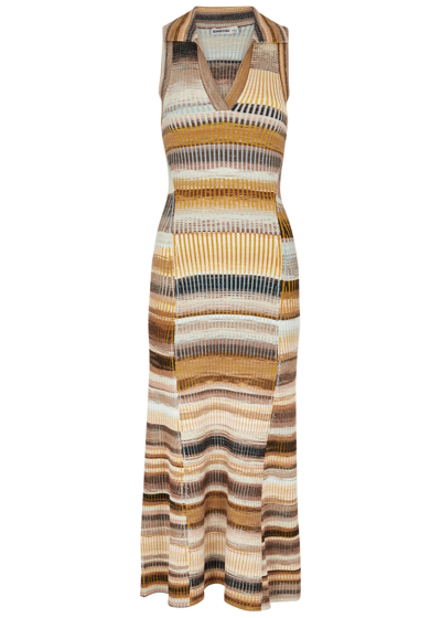 Shop Jonathan Simkhai Emiliana Stripe-intarsia Stretch-knit Midi Dress In Brown