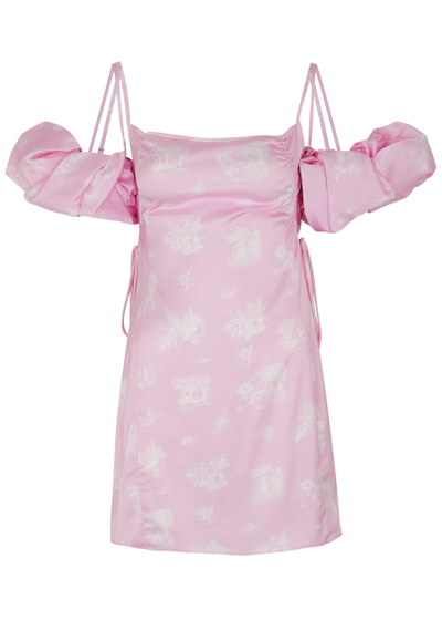 Shop Jacquemus La Mini Robe Chouchou Printed Satin Mini Dress In Pink