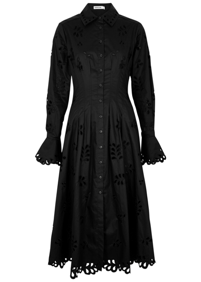 Shop Jonathan Simkhai Eda Embroidered Cotton Midi Dress In Black
