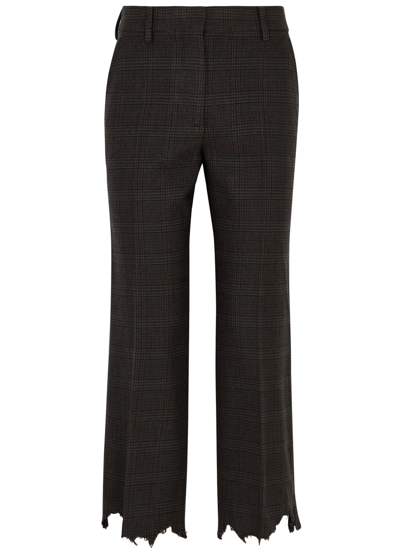 Shop Jw Anderson Distressed Checked Wool Trousers In Grey