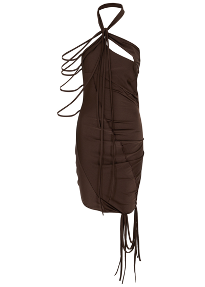 Shop Coperni Asymmetric Stretch-jersey Mini Dress In Brown