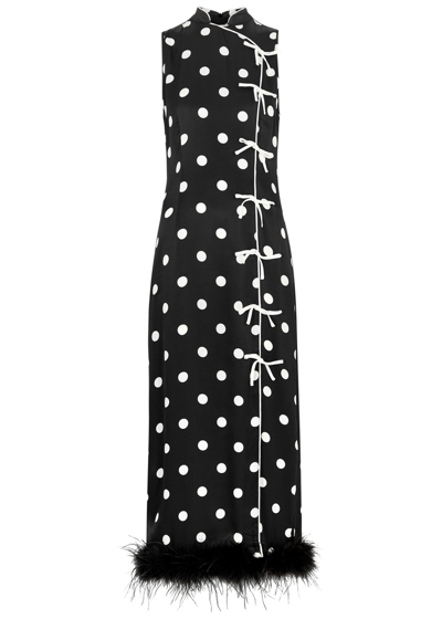 Shop Kitri Myla Polka-dot Print Satin Midi Dress In Black And White