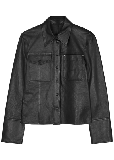 Shop Helmut Lang Leather Shirt In Black