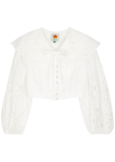 Shop Farm Rio Richelieu Cropped Cotton Blouse , Dress, Round Neck In Off White