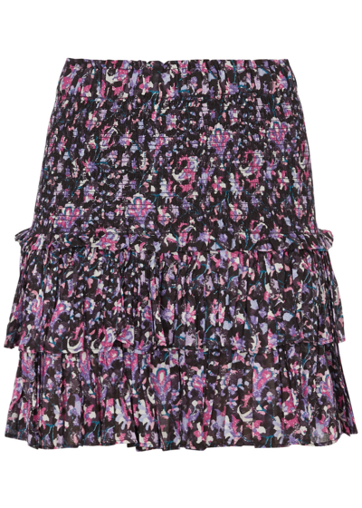 Shop Isabel Marant Étoile Naomi Floral-print Ruffled Cotton Mini Skirt In Navy