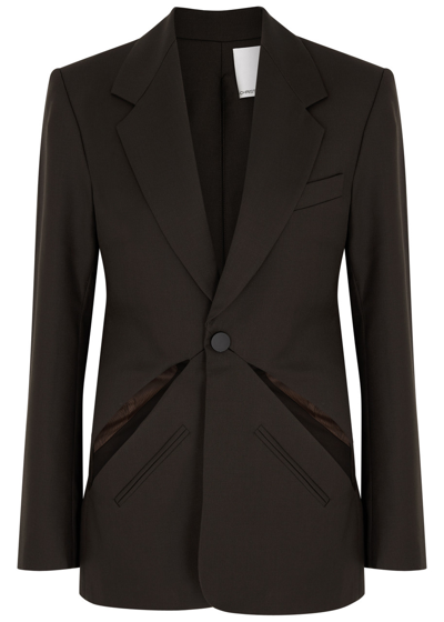 Shop Christopher Esber Triquetra Cut-out Wool-blend Blazer In Dark Brown