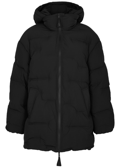 Shop Ganni Hooded Quilted Shell Jacket In Black