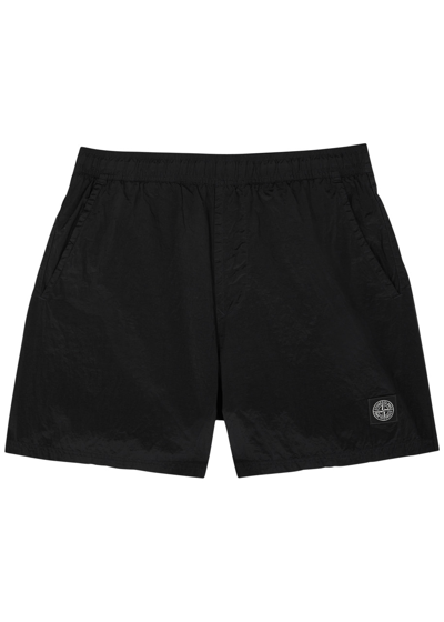 Shop Stone Island Crinkled Nylon Swim Shorts In Black