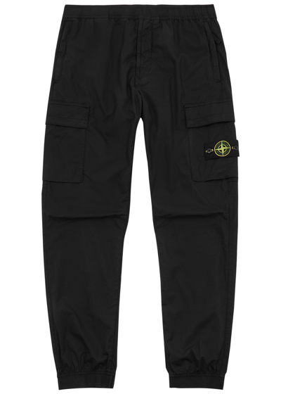 Shop Stone Island Stretch-cotton Cargo Trousers In Black