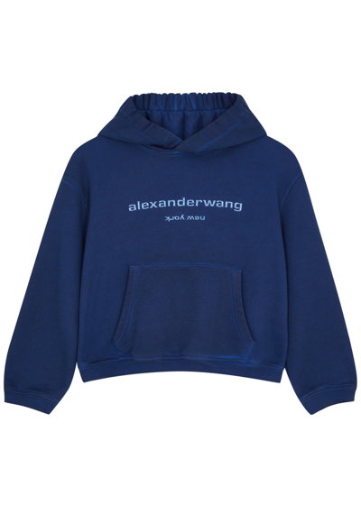 Shop Alexander Wang Logo Hooded Cotton Sweatshirt In Navy