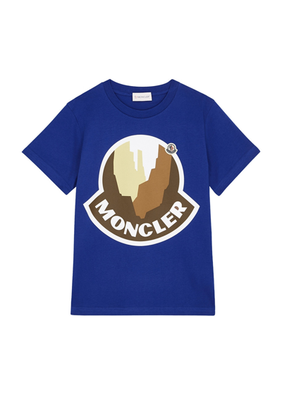 Shop Moncler Kids Printed Cotton T-shirt (8-10 Years) In Blue