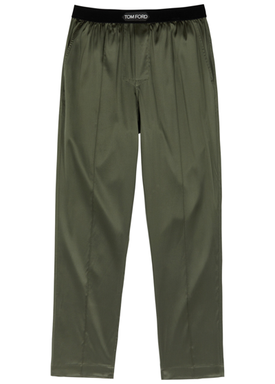 Shop Tom Ford Stretch-silk Satin Pyjama Trousers In Green
